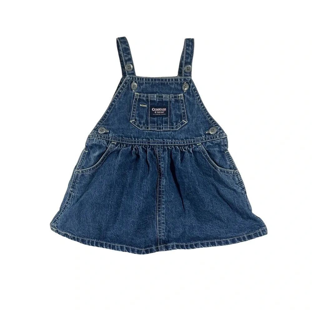 OshKosh Bgosh Denim Jumper Dress 12M Blue Vestbak Pinafore Skirt 922-0005